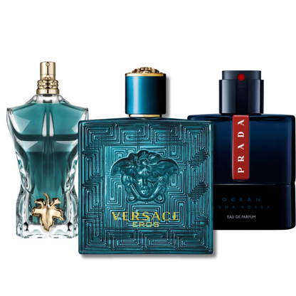 Kombination af 3 herreparfumer – Prada Luna Rossa, Versace Eros, Le Beau (Eau de Parfum)