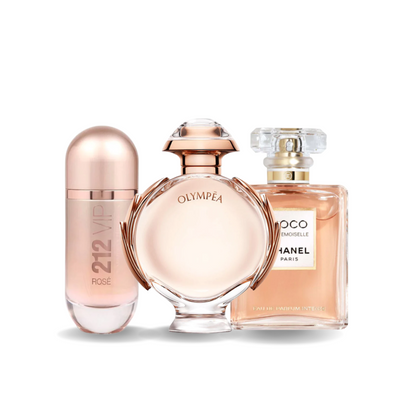 Combo af 3 Dufte - 212 VIP Rosé af Carolina Herrera, Olympéa af Paco Rabanne og Coco Mademoiselle af Chanel [100 ml hver]